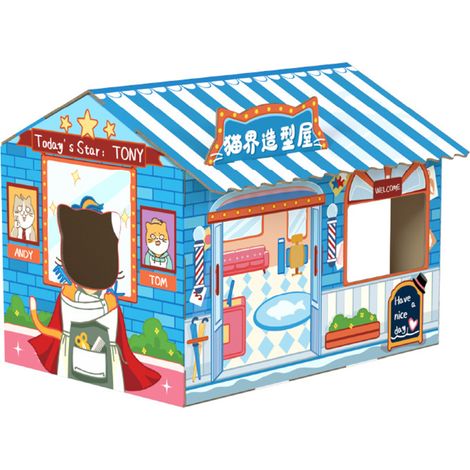 Maison de chat en carton, jeu Portable sûr et sain, résistant à l'usure, avec herbe à chat, Salon de coiffure pour chats (1/5)
