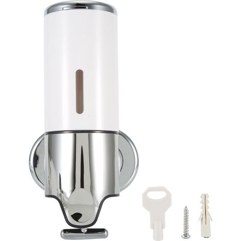 DISTRIBUTEUR DE SAVON LIQUIDE MURAL MANUEL À TIRETTE - 500ML BLANC ABS - 1 TASSE - AVEC FENÊTRE VISUELLE ET VERROUILLABLE (1/5)