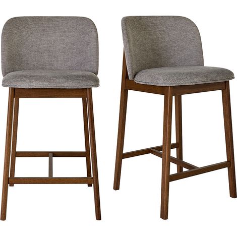 Barhocker aus grauem Samt-Textil-Effekt und dunklem Holz H69 cm (2er-Set) TIEGA