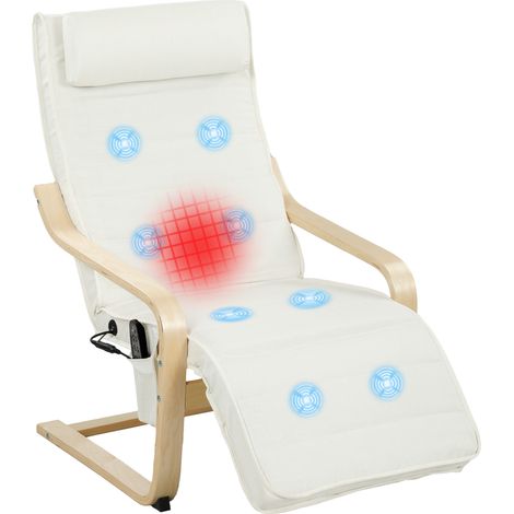 Poltrona Relax Riscaldante e Massaggiante con Poggiapiedi Regolabile e Telecomando, 67x95x101 cm, Crema