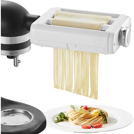 Accessoire Pâtes pour Robot KitchenAid, 3-en-1 Acier Inoxydable, Laminoir + Découpe Spaghetti & Fettuccine, 8 Épaisseurs Réglables (1/5)