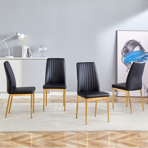 MEUBLIV Lot de 4 chaises de salle à manger noires et dorées en PU avec dossier haut (1/5)
