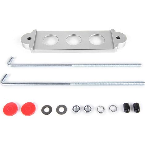 JDM Universal Car Battery Mount 3-Hole Battery Bracket - Silver with Hook (1/4)