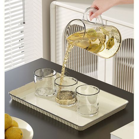 Luxuriöses Teetablett, Ablageplatte fürs Wohnzimmer, ideal für Wassergläser, Snacks, Desserts und Obst rechteckiges Kunststofftablett im skandinavischen Stil (1/5)