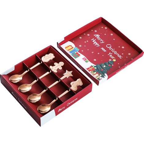 Lot de cuillères à café en acier inoxydable rose doré, cuillères à dessert et gâteau, cadeaux de Noël pour famille et amis (1/5)