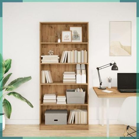 Bibliothèque - 857861 - chêne artisanal - 80x24x176 cm - bois d'ingénierie (1/5)
