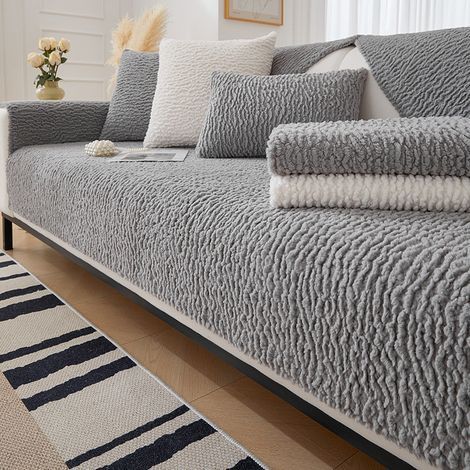 Lot de 1 ( Polyester Douce Gris, 70 x 70cm) Housse de Canapé Épais, Couvre Canapé Protege Housse de Canapé Universelle Antidérapante en Fausse Fourrure pour Salon