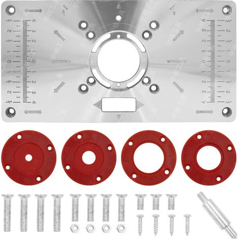Plaque d’insertion en aluminium pour table de fraisage – Plaque de fraisage avec 4 anneaux de fixation et vis incluses, compatible avec établis de menuiserie