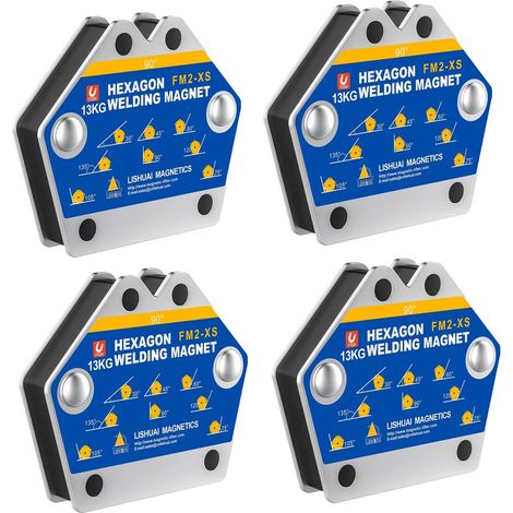 Aimant Soudure, 4 PCS Soudure Aimant Force de Maintien 13kg de Soudure Equerre de Support Positionneur Magnétique 30°,45°,60°,75°,90°,105° (1/2)