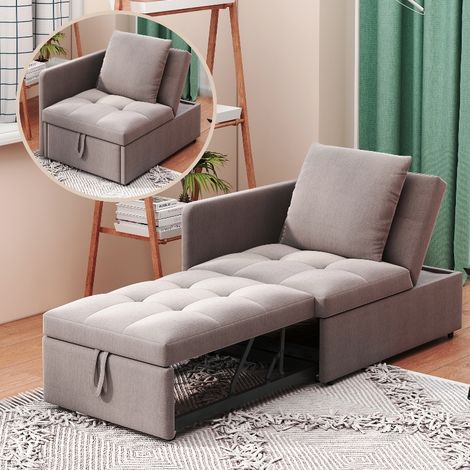 3 in 1 Schlafsofa klappbar mit verstellbarer Rückenlehne, Multifunktions-Schlafsofa aus Leinenstoff inkl. Kissen, 177x68x65 cm, Grau (1/5)