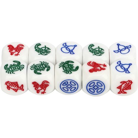 10 dés en plastique 14mm blancs à motifs d'animaux marins (poissons, crevettes, crabes) pour jeux de société