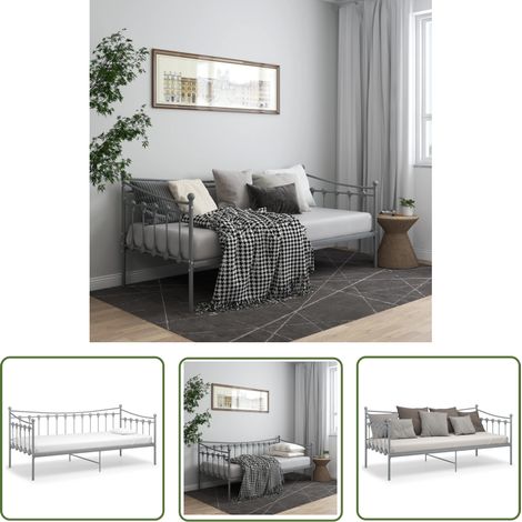 The Living Store Schlafsofa Bettgestell Grau Metall 90x200 cm - Schlafcouch - Bettgestell - Daybed - Gästebett - Platzsparend (1/5)