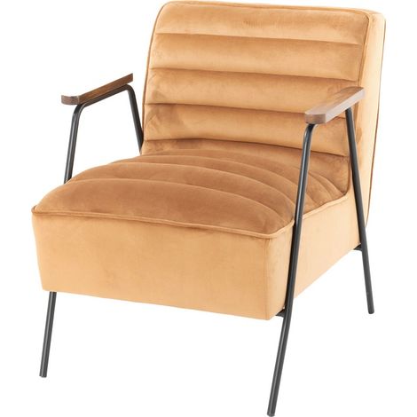 Fauteuil 60x76x73 cm en velours et métal camel (1/2)