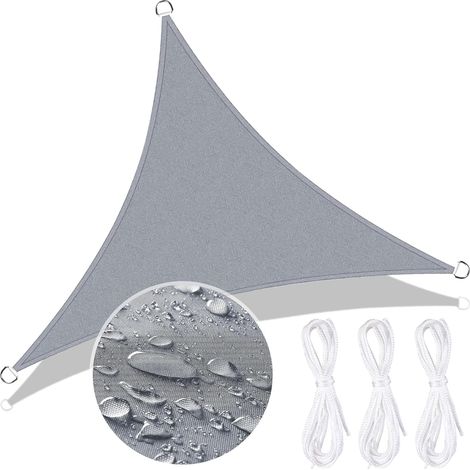 Voile d'Ombrage Triangulaire Imperméable Résistant aux UV 3x3x3m pour Jardin et Terrasse avec Corde, Gris (1/5)