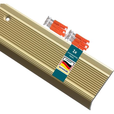 Karat – Profilé d'escalier en aluminium en L – Longueur 90 cm – Pré-percé pour fixation rapide – Couleur or – 30 x 20 mm