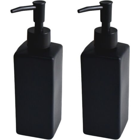 Lot de 2 distributeurs de savon en verre - 350 ml - Noir mat - Surface en céramique avec design rétro - Tête de pompe noire mate - Distributeur de savon à main - Pour cuisine, salle de bain (1/4)