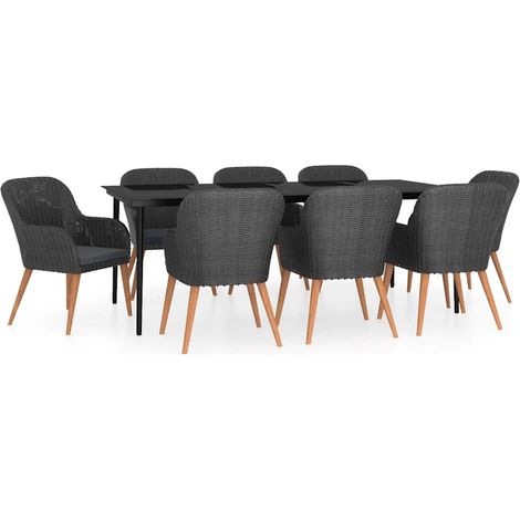 Ensemble repas de jardin 9 pcs Contemporain, Ensemble de salle à manger de jardin avec coussins Noir OIB5646E (1/5)