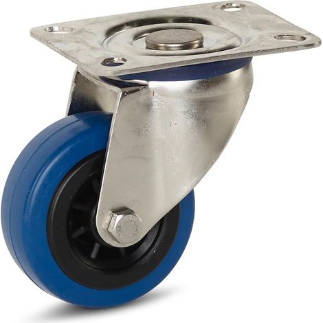 Roulette pivotante freinée - MESO - Caoutchouc élastique inox - Platine - 80mm - 80kg