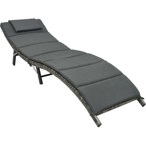 Tumbona plegable tumbona cama de jardín mobiliario de terraza con cojín resina tejida gris 020012855