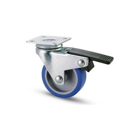 RUOTA IN GOMMA BLU CON SUPPORTO E SISTEMA DI BLOCCAGGIO DIAMETRO 40 MM