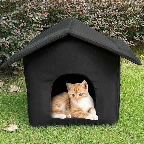 Niche pour chat pliable hiver - Résistant aux intempéries - Tissu Oxford - 1 pièce - Extérieur & Intérieur - Gris (1/5)