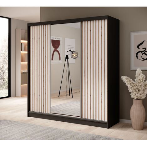 Schiebetürenschrank Schrank BRITE in Schwarz- Weiß matt 200x215x61 cm (1/4)