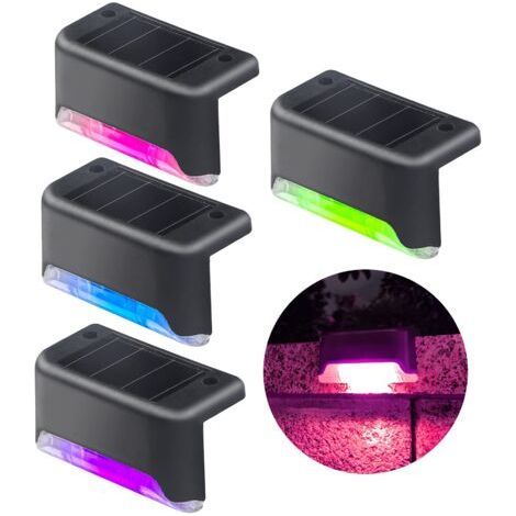 Fence Solar Lights, 4 Pack LED Color Sensor Solar Lights, Swimming Pool Decoration Lights, Step Lights, Yard Lights (1/4)