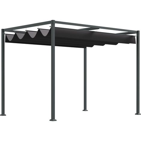 Pergola Pavillon Terrassenüberdachung Mit Schiebedach, Polyester, Schwarz+Grau, 298X213X221Cm