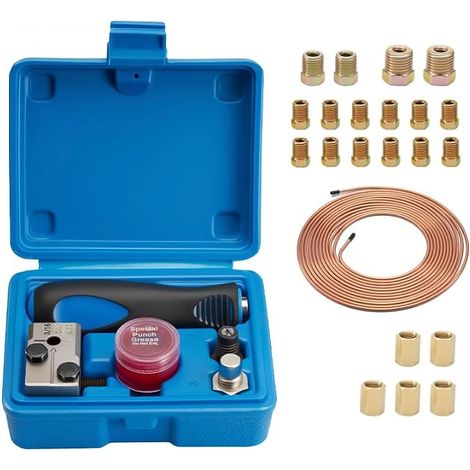 Outils D'évasement de Tuyaux de Freins, 7,62m Ø 4,75mm Kit Réparation Tuyau de Frein, 16 Connecteurs+5 Raccords+Conduite de Frein, pour Conduites de Frein ou Hydrauliques(Simple Flambée) (1/5)