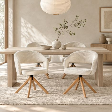 Sillas de comedor giratorias, lote de 2, tejido acanalado blanco crema, patas de madera HAVRYA (1/5)
