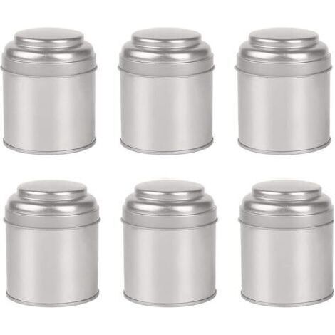 Boîte à Thé 6 Pièces avec Doubles Couvercles Hermétiques, Mini Boîte en Fer Blanc et Petites Boîtes de Cuisine Rondes pour Le Thé (Argent) (1/5)