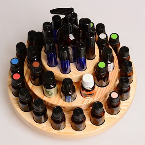 Présentoir rotatif en bois pour flacons d'huiles essentielles, 3 niveaux, 39 emplacements. (1/5)