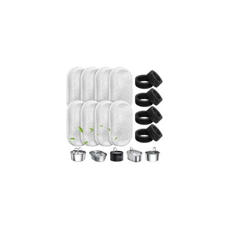 Filtre pour fontaine à eau pour chat, ensemble de 8 filtres de rechange pour animaux de compagnie avec 8 éponges en acier inoxydable, distributeur d'eau pour animaux de compagnie en forme de robinet (1/5)
