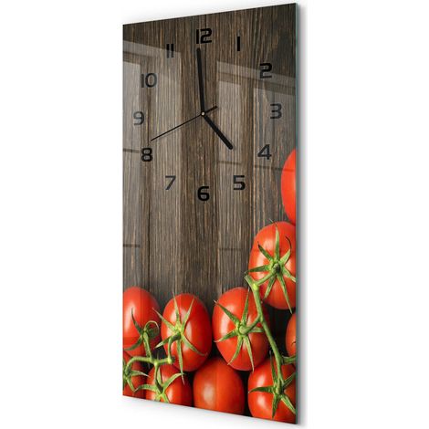 Horloge Murale Rectangulaire Verticale Gain de Place Déco Murale Tomates sur bois 30x60 cm (1/5)