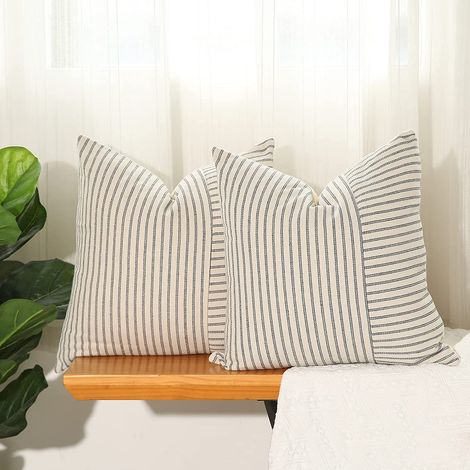 SHINING HOUSE 2er-Set Kissenbezug 30 x 50 cm, Baumwollleinen-Kissenbezug, gestreift, Sofakissen, Bohemian-Dekokissen, dekoratives Sofakissen für Sofa, Wohnzimmer, Schlafzimmer, Outdoor-Kissen, 30 x 50 (1/3)