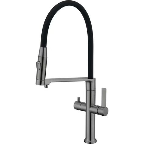 Robinet de cuisine (Gris anthracite G1/2), robinet d'évier de cuisine extractible avec douchette rabattable (1/5)