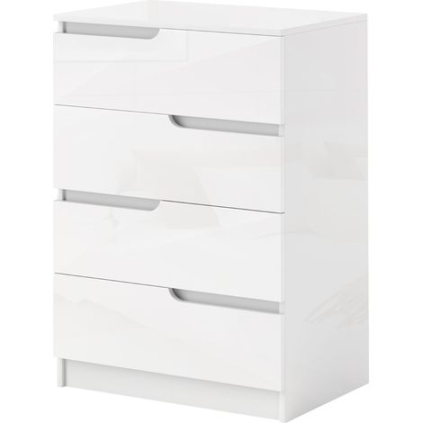 Commode 4 tiroirs bois blanc antibasculement repose-pieds 130x80x40cm (1/5)