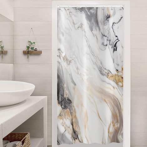 Rideau de Douche Marbre 120x200 cm, Moderne Abstrait Gris Or Blanc Marron Aspect Marbre Texture Lavable Textile Rideau Douche imperméable pour Baignoire avec 8 Crochets (1/5)