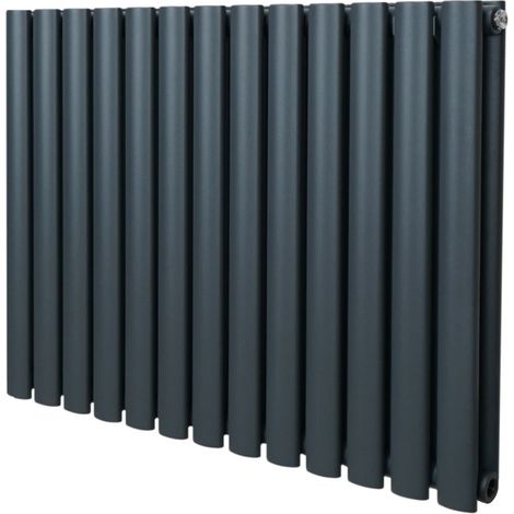 Radiatore a colonna ovale 600 mm x 780mm Designer Doppio pannello Termosifone Grigio antracite Acciaio Orizzontale Inclusi Spazzola per la pulizia Kit di fissaggio e staffe (1/5)