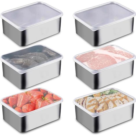Set di 6 contenitori in acciaio inox con coperchio - 500 ml - Acciaio inox - Contenitori per la preparazione dei pasti - Impilabili - Per la cucina (1/5)