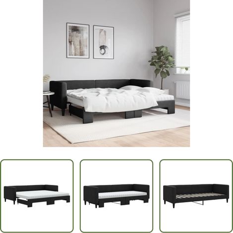 vidaXL Doppelbett - Tagesbett Ausziehbar mit Matratzen Schwarz 80x200 cm Stoff (1/5)