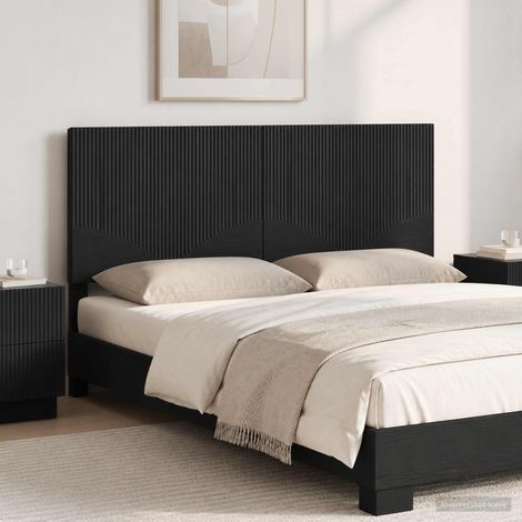 vidaXL Wall-Mounted Headboard HOORN Black Engineered Wood (1/5)