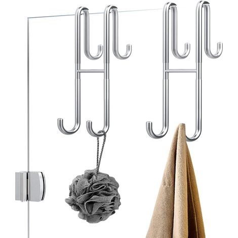 rochet de douche sans perçage, crochet pour paroi de douche avec protection en caoutchouc, support pour raclette de douche, serviettes pour salle de bain, sans cadre, acier inoxydable, argenté