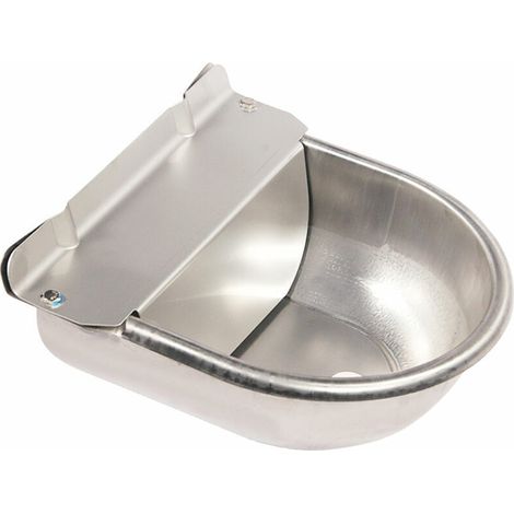 Abreuvoir Automatique Bol Distributeur d'eau Potable en Acier Inoxydable avec Robinet à Flotteur Trou de Drainage pour Cheval Bovin Chèvre Mouton Porc Vache Chien, modèle: Argent