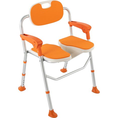 Chaise de douche, tabouret de bain avec découpe hygiénique, chaise de douche pour personnes âgées, siège de douche avec accoudoirs et dossier, chaise de bain réglable en hauteur, jusqu'à 150 kg (1/5)