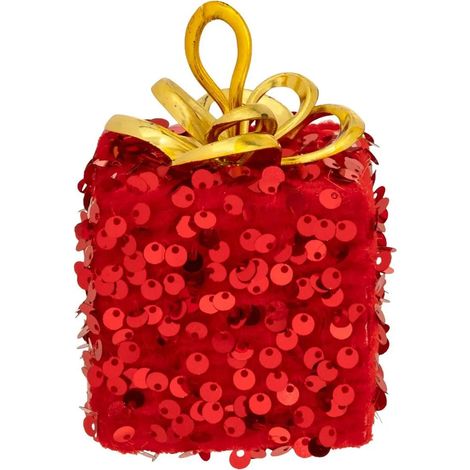 Sujet de Noël à Sequins "Cadeau" 10cm Rouge