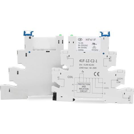 (2pcs) 12V Relais Din Rail Silm, Solenoid Power Relay pour PLC, HF41F/24-ZS 5 Pin SPDT avec Push in Socle, 24 Bobine dc/ac, Relais électromagnétique, Max 6A 250VAC (1/5)