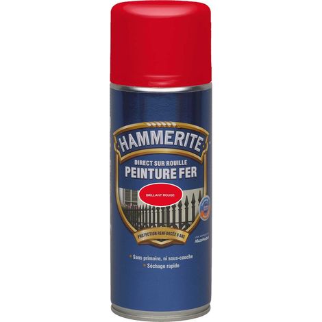 Peinture Fer aérosol Direct sur Rouille - Brillant Rouge Vif - 400 ml - Hammerite