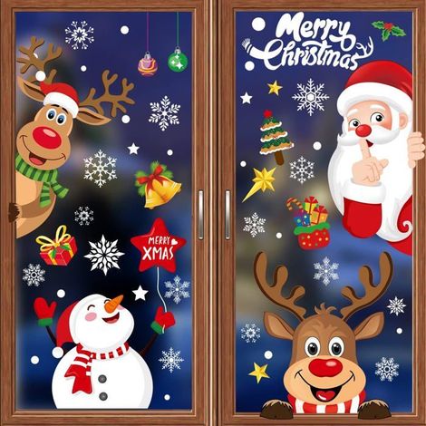 Stickers Noel, Double Face Amovibles DIY Fenêtres Stickers, PVC Stickers, 8 Feuilles,256Pcs, 20 30cm (1/4)