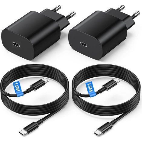 Lot de 2 Chargeur Secteur Rapide 25W + Cable USB C pour SAMSUNG S22 5G-S22 ULTRA 5G-S21 FE 5G-S21-S21 PLUS-S20 etc, Noir (1/4)